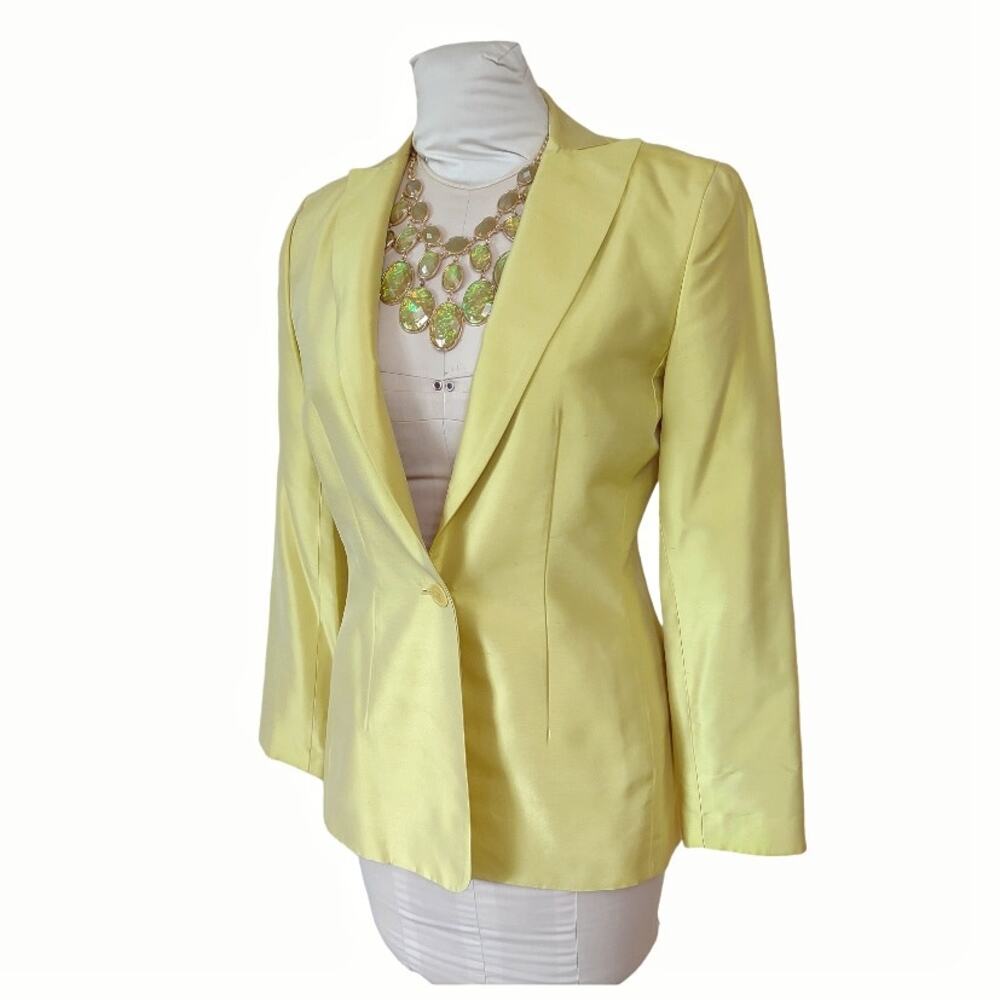 OSCAR DE LA RENTA Yellow Silk Blazer Sz 2 Lightweight Fitted Lemon Suit Jacket